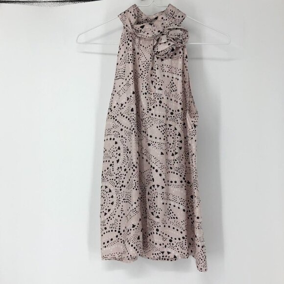 Cynthia Rowley Silk  high halter neck sleeveless geometric print blouse roses - Picture 13 of 13